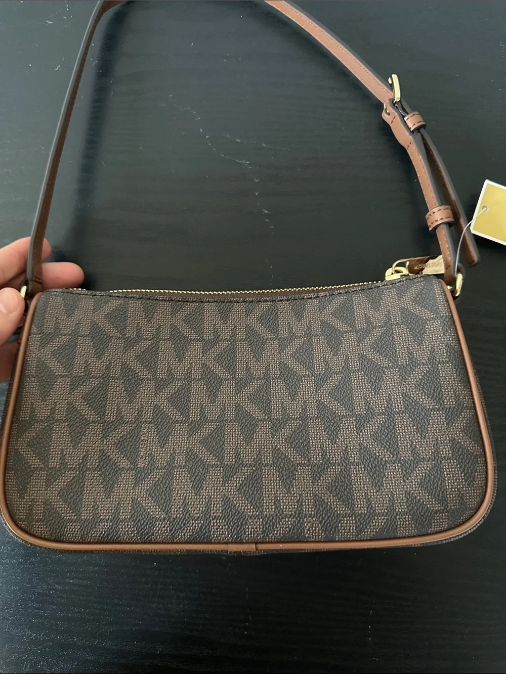 Michael Kors Chocolate Brown Logo Shoulder Bag with Gold Hardware